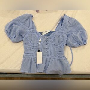 Astr the Label Sweetheart Neck Puff Sleeve Peplum Top Periwinkle